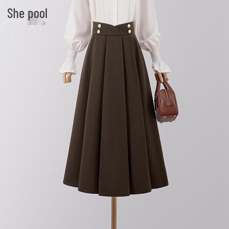 Women s A-Line Pleated High-Waist Midi Skirt L