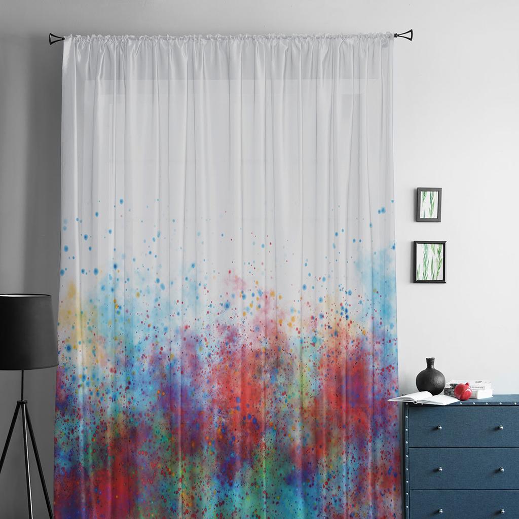 Abstract Color Paint Window Tulle Curtains for Living Room Bedroom Hotel Luxury Decoration Sheer