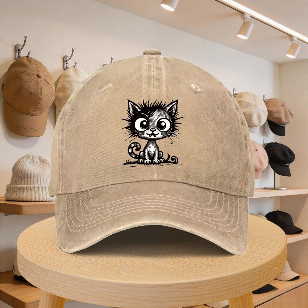 Mens Baseball Cap with Cute Cartoon Black Cat Fashionable Casual Adjustable Hat for SpringAutumn Outings Travel Beach Vac