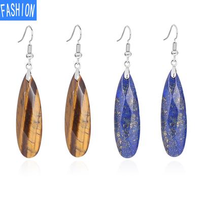 European and American Long Water Drop Natural Crystal Energy Volcanic Rock Pendant Earrings Cut Temperament Earrings