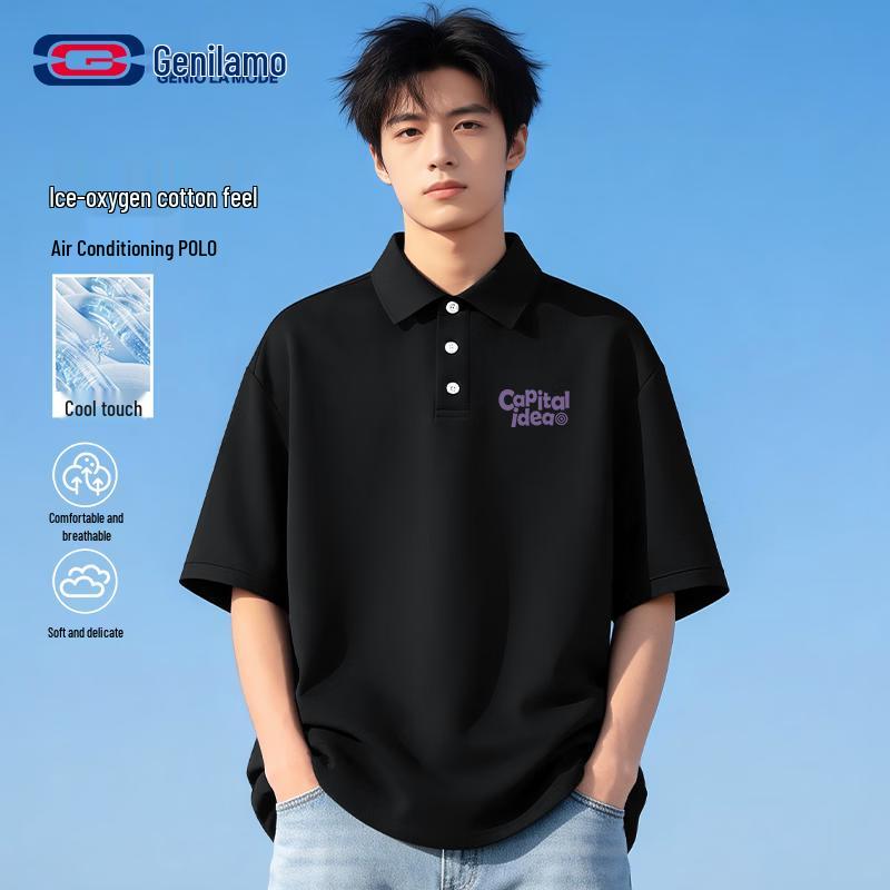 Men s GENIOLAMODE Breathable Cooling Polo Shirt with Letter Design L
