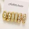 LATS 6Pcs Vintage Classic Geometry Glossy Ccb Gold Plated C Shape Hoop Earrings Set for Women Waterdrop Earing Fashion Jewelry