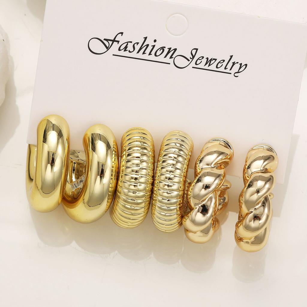 LATS 6Pcs Vintage Classic Geometry Glossy Ccb Gold Plated C Shape Hoop Earrings Set for Women Waterdrop Earing Fashion Jewelry