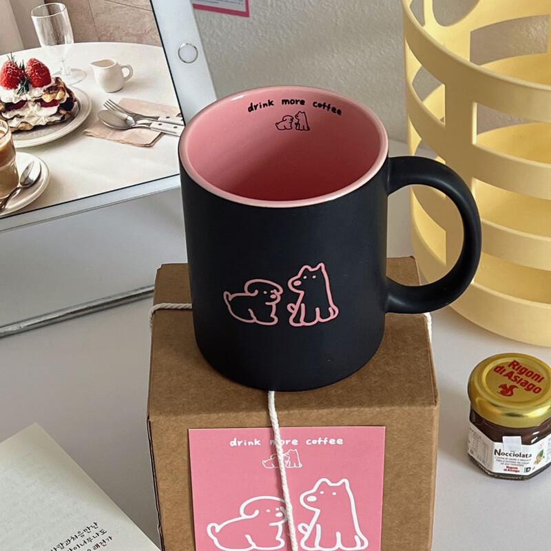 Barbie Pink Black Dog Frosted Ceramic Mug