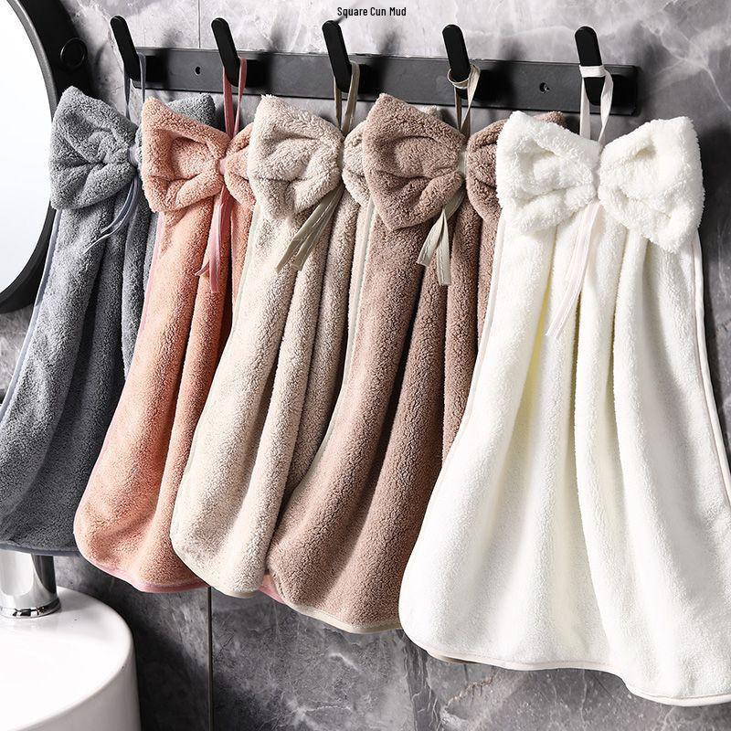 

Soft Absorbent Coral Fleece Hand Towel with Bow Knot for Bathroom and Kitchen 30x30 cm светло-коричневого