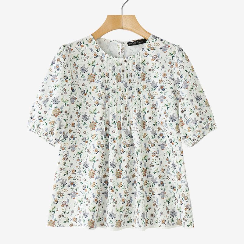 

ZANZEA Womens Casual Round Neck Short Sleeve Loose Floral Blouse 4XL