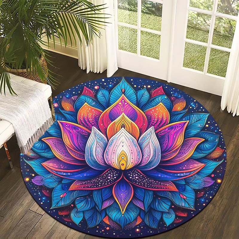 

Cosmic Lotus Style Flannel-printed round floor mats are slip-resistant Suitable for living room bedroom terrace garden carpets 60cm