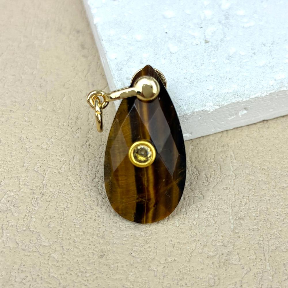 High Quality Teardrop Shape Natural Tiger Eye Amethyst Rose Quartz Stone Pendant Zircon Personalized Design Necklace Pendant