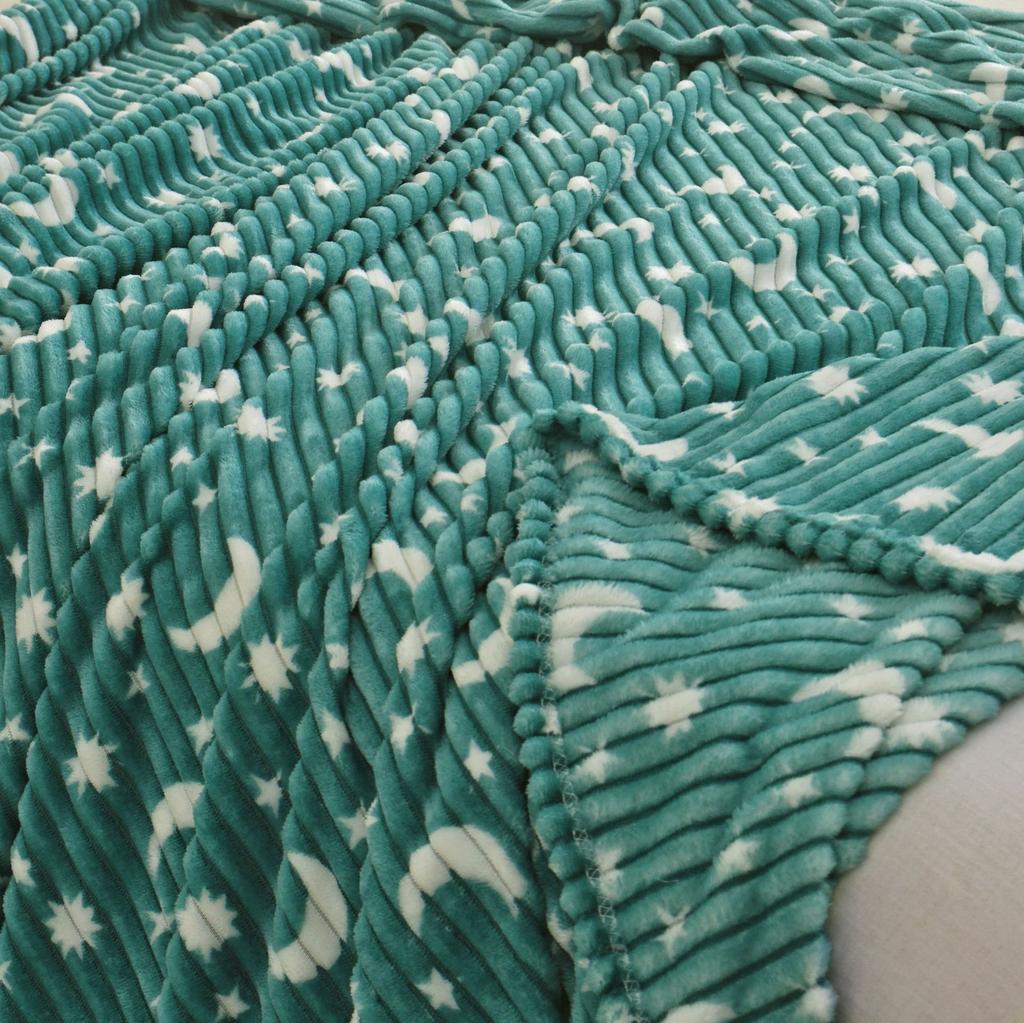 Ruffled Star and Moon Striped Blanket, Nap Blanket, Flannel Throw, All-Season Fleece Blanket, Air-Conditioning Blanket