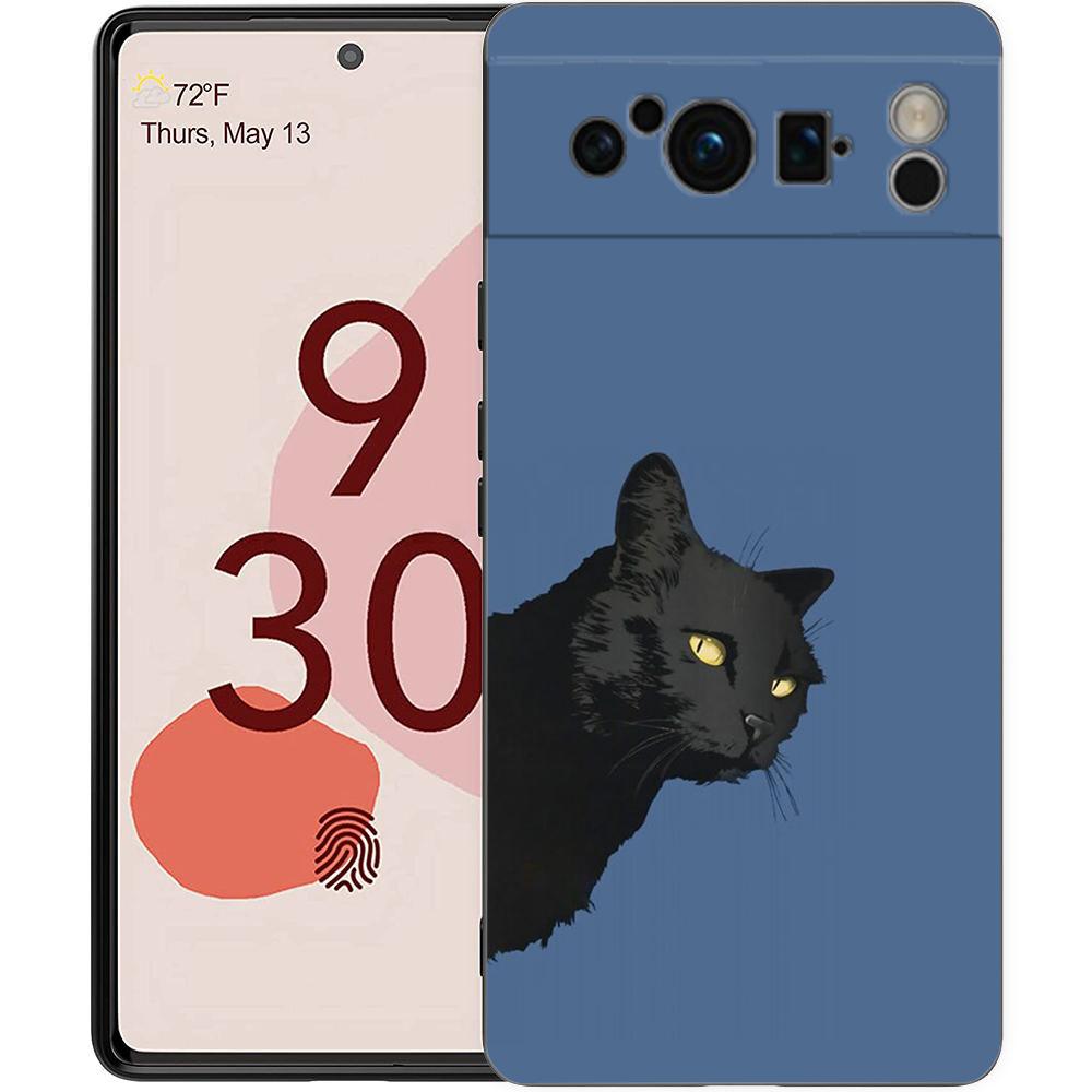 Black Cat Cartoon Cute Phone Case For Google Pixel 8 7 6 Pro 6A 7A 5G Soft Silicone Shockproof TPU Black Cover TPU Fundas