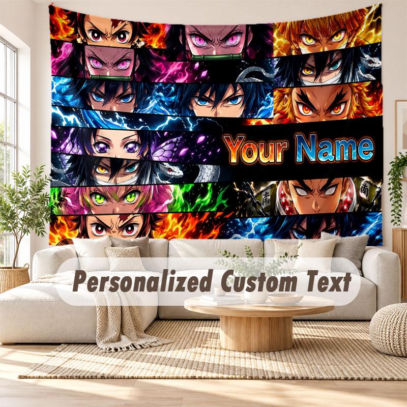 Custom Name Wall Hanging Tapestry,Demon Slayer Decorative Backdrop Tapestry For Dorm Home