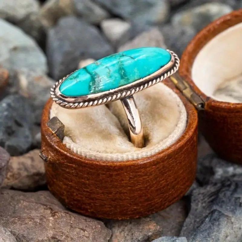 Ethnic Vintage Synthetic Turquoise Bohemian Ring Fashionable Personalized Band