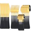 24-teiliges Besteckset Gold Geschirrset Edelstahl Gabel Messer Löffel Tafelgeschirr Set Westliches Besteck Küchenbesteck Set
