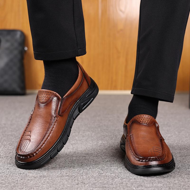 British Style Men'S Business Leather Shoes Casual Non-Slip Large Size Elegant Middle-Aged And Elderly Black Leather Shoes For Me