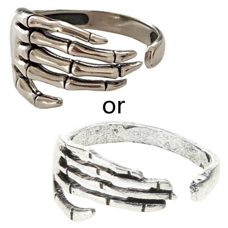 Trendy Silver Color Skeleton Hand Loop Five Claws Ring for Women Men Jewelry Lover Couple Ring Friendship Open Ring