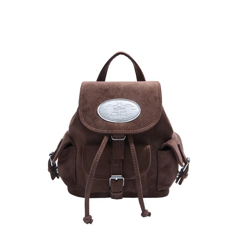 

2025 Преппи Корейский Рюкзак с Множеством Карманов для Женщин - Простая, Стильная Сумка через Плечо и Школьная Сумка 22x11x23 cm кофейный