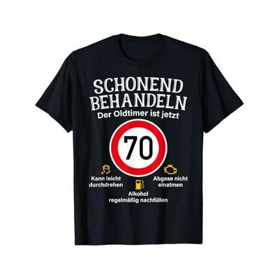 Grappig Duits 70e Verjaardag T-shirt voor Mannen - 70 Kmh Snelheidslimietbord met Duitse Tekst - Humoristisch 70 Jaar Bestuurder Nieuwigheidscadeau voor Fans van de Duitse Cultuur,