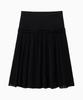 Dilleiopeu Lace-Point Layered Half-Banding Midi Skirt [Black]