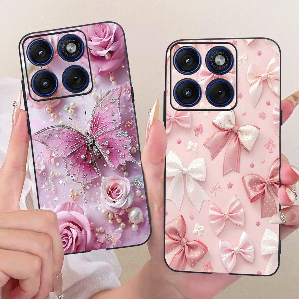 For Motorola Edge 70 Cute Flower Butterfly Cat Painted Case For Motorola Moto X70 Air Edge70 5G Black Silicone Soft Phone Cases