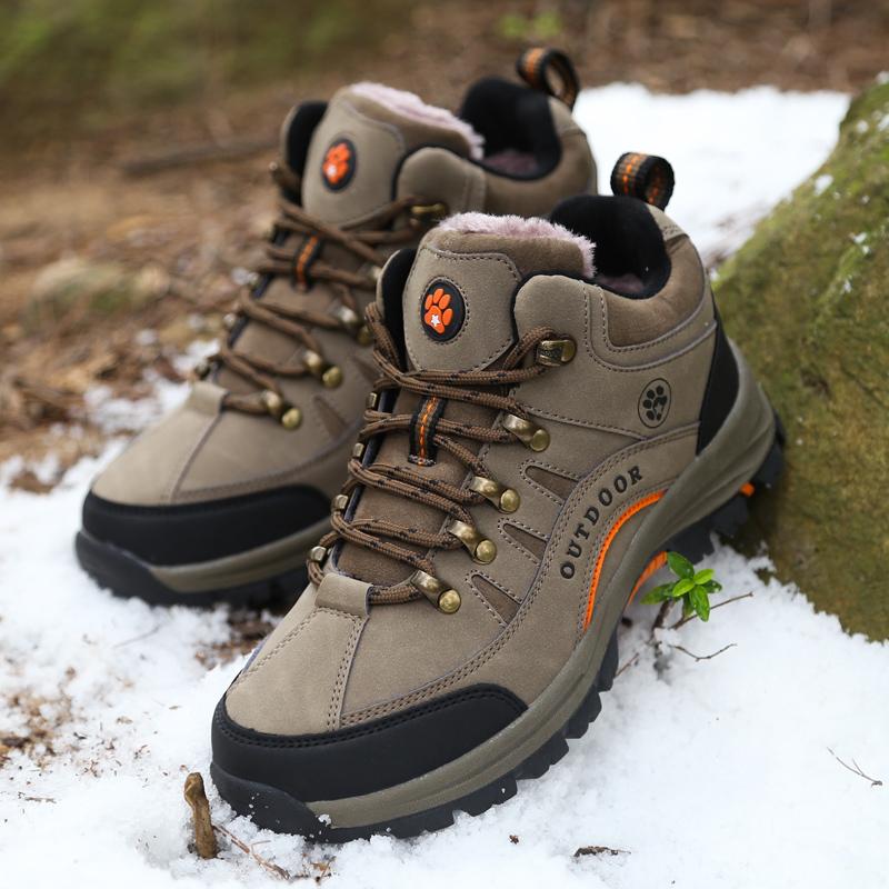 Outdoor Hiking Shoes Mid-top Men Boots Plush Breathable Women Shoes Wear-resistant Lace-up Men Casual Sports Shoes Women