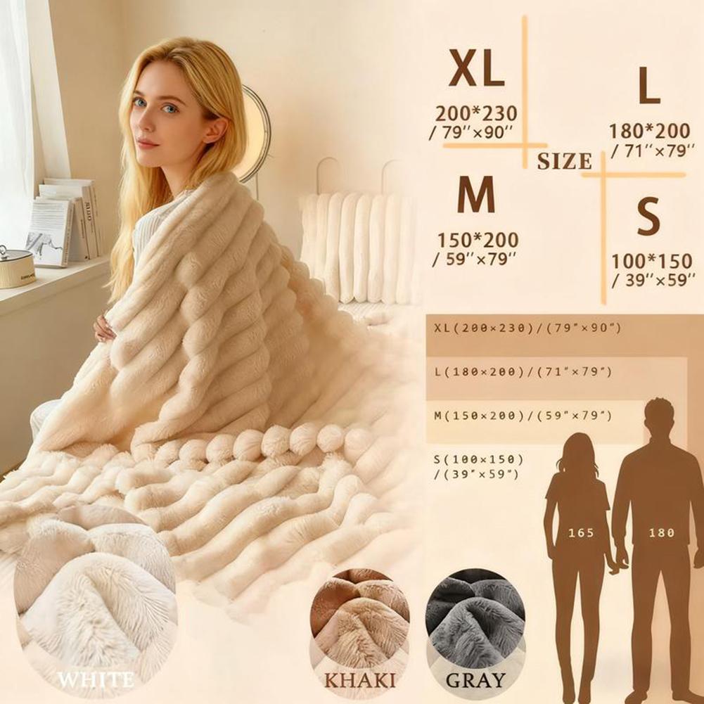 Ultra-Soft Plush Blanket Cream Color Design Soft Skin-Friendly Warm Comfortable Faux Fur Blanket For Winter Warm Sleep Companion