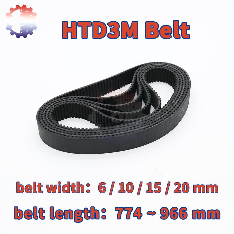 HTD3M Belt Length 774mm~966mm Timing Belt Rubber Closed Loop Belt Width 6 10 15 20mm For Pulley Synchronous Belt HTD 3M Belt 3M