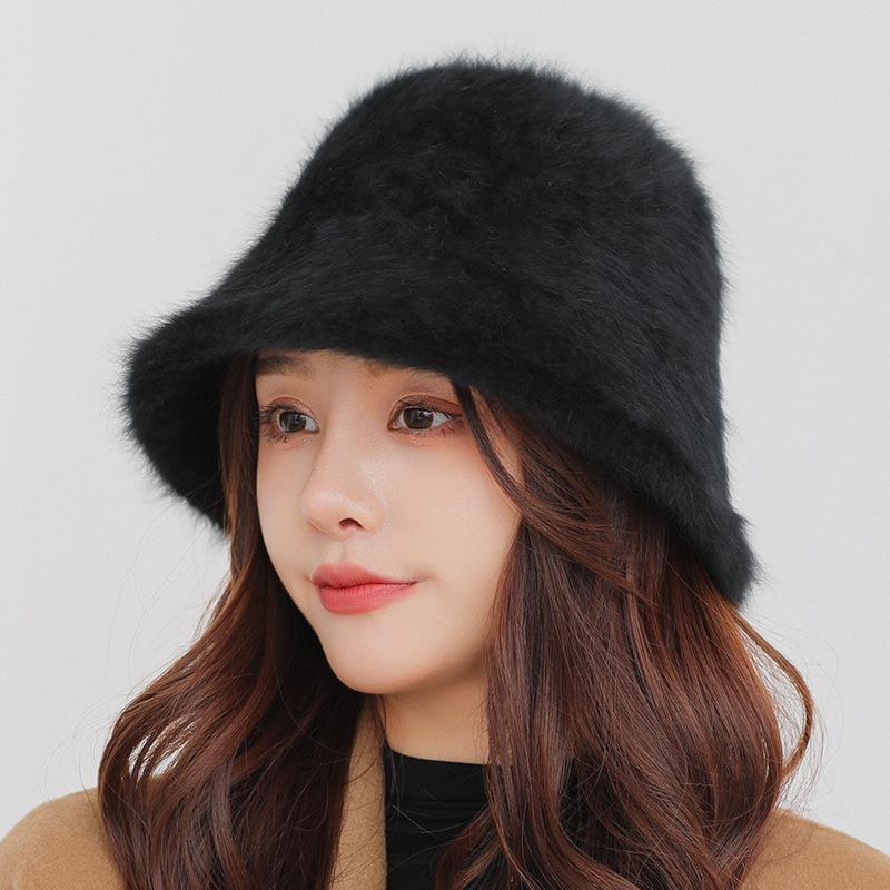 Rabbit Fur Bucket Hat Female Furry Fisherman Hat Korean Version Warm Hat Autumn and Winter Plush Cover Face Sunscreen Hat