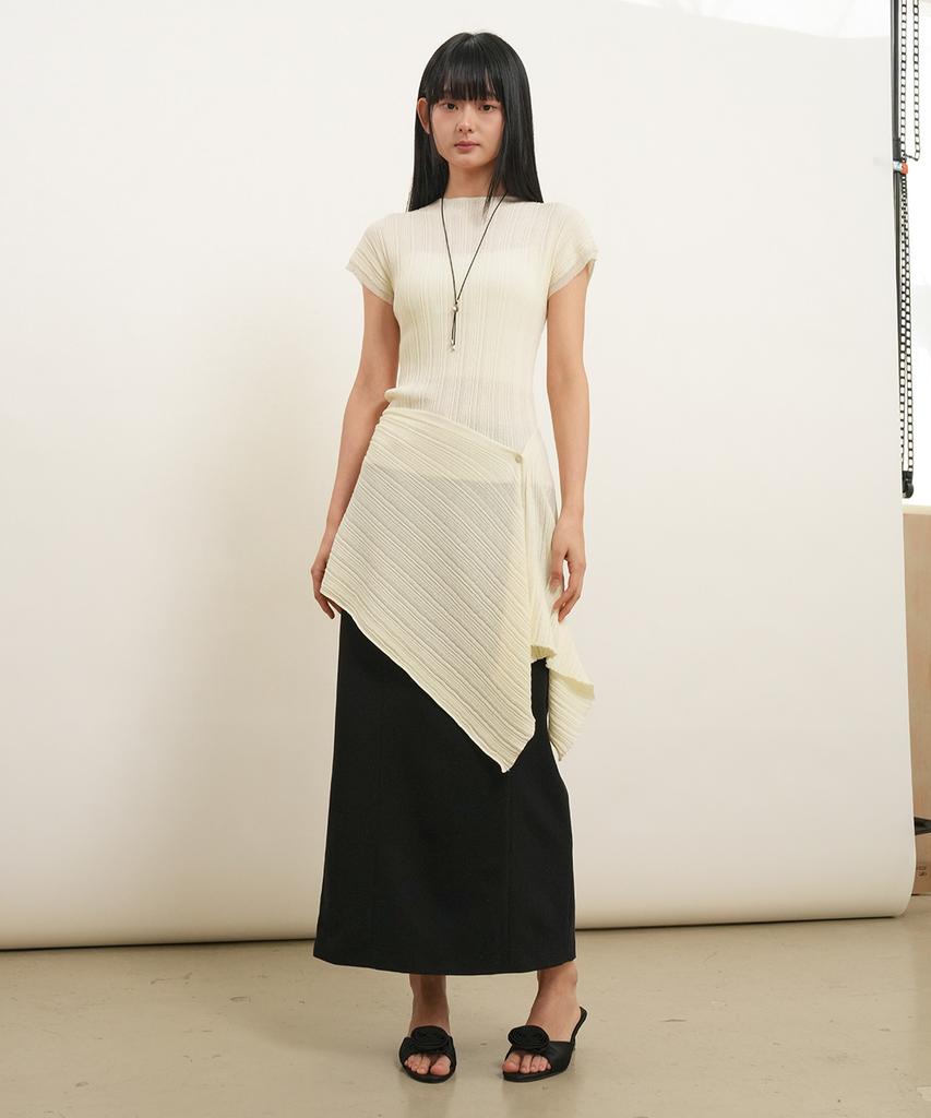 General Idea Pleated Knit Wrap Skirt [Cream] / Gf2Let529