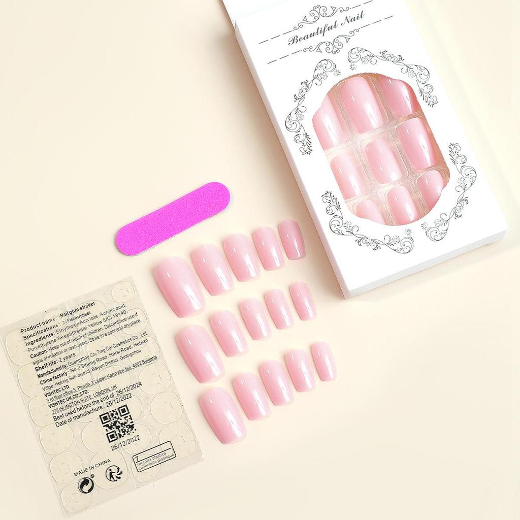 Rectangular Light Pink Press-On Nail Tips - Removable, High-End Finish