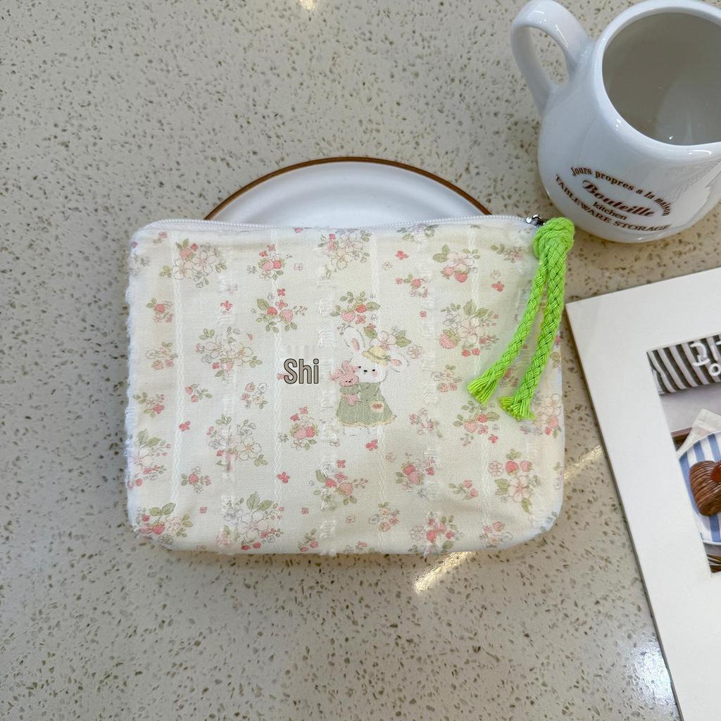 Adorable Blue Cartoon Makeup Bag: Mini Pure Cotton Coin and Earphone Pouch, Lipstick Carrier, Portable Storage.