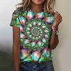 3D Printed Color Rotating Pattern T-shirts Summer Retro Loose Round Neck Short Sleeved Women's T-shirts