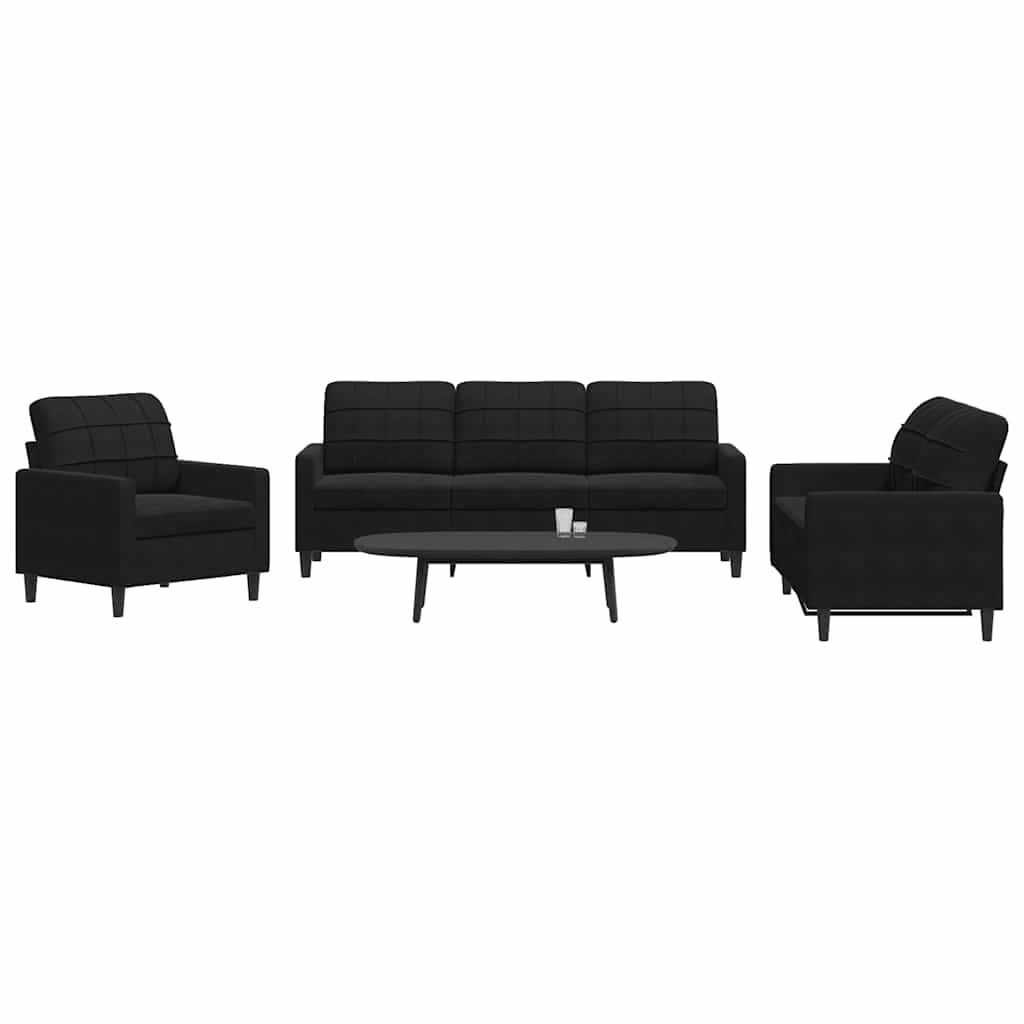 3 Piece Sofa Set with Cushions Black Velvet