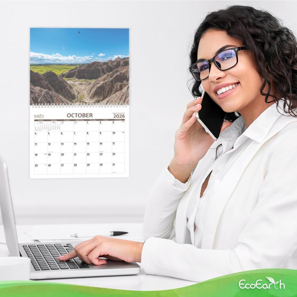 EcoEarth - Biodegradable 11x17 Inch - Open - 12-Month Vertical Hanging Wall Calendar - National Parks - 2026 Monthly Calendar