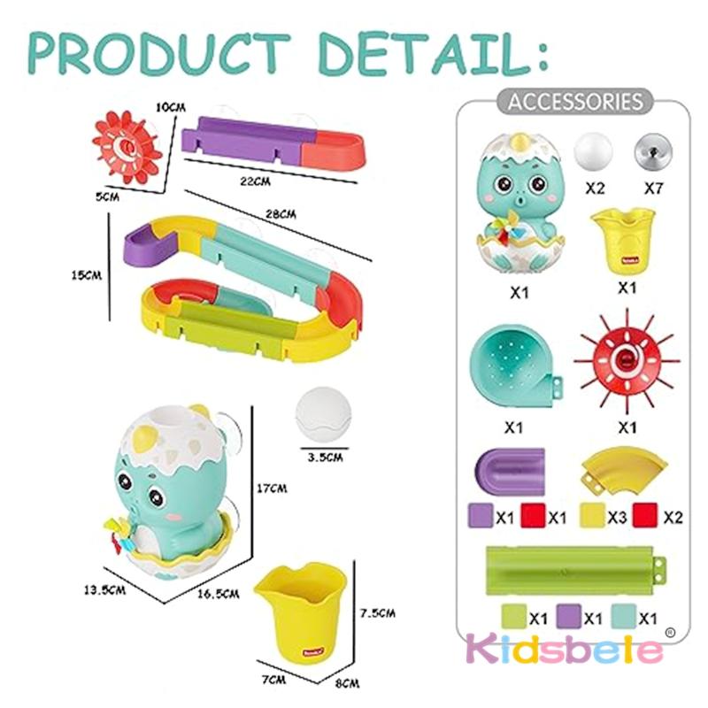 Toddlers DIY Track With Balls For Bathtub Pool Interactive Gift Assemble Track Dinosaur Egg Water Shower Toy With Water Spray