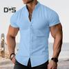 Muži Letní Košile Stojáček Jednobarevný Jednořadý Slim Fit Cardigan Krátké rukávy Měkké Prodyšné Střední délka Ležérní Podnikání Muži Top do kanceláře
