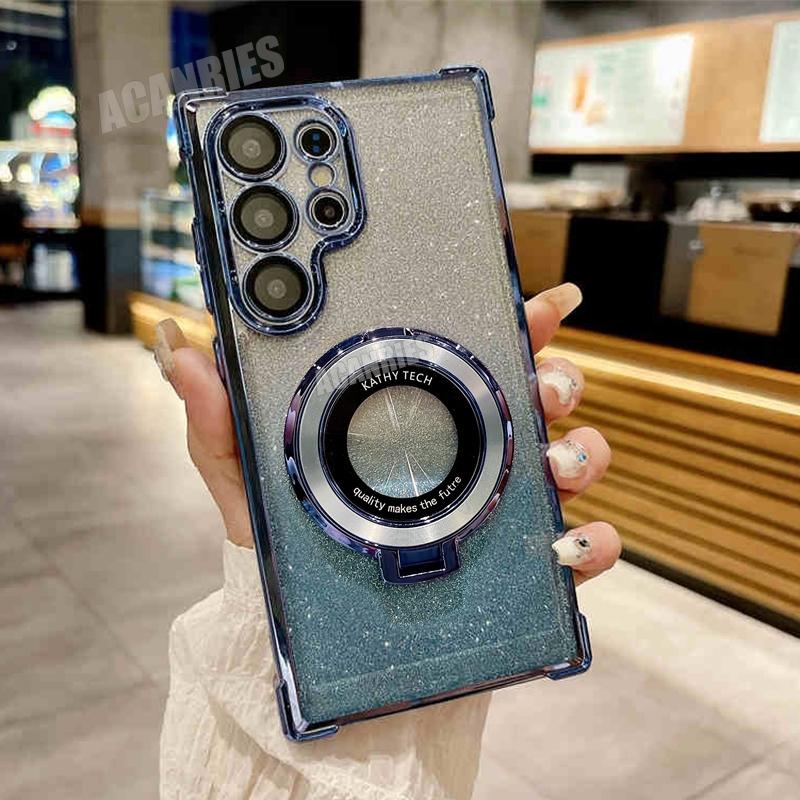 

S 25 24 23 Покрытие Магнитный держатель Чехол для Samsung Galaxy S25 S22 S24 S23 S21 S20 Fe Plus Ultra Силиконовый чехол-подставка S25ultra S25 Ultra