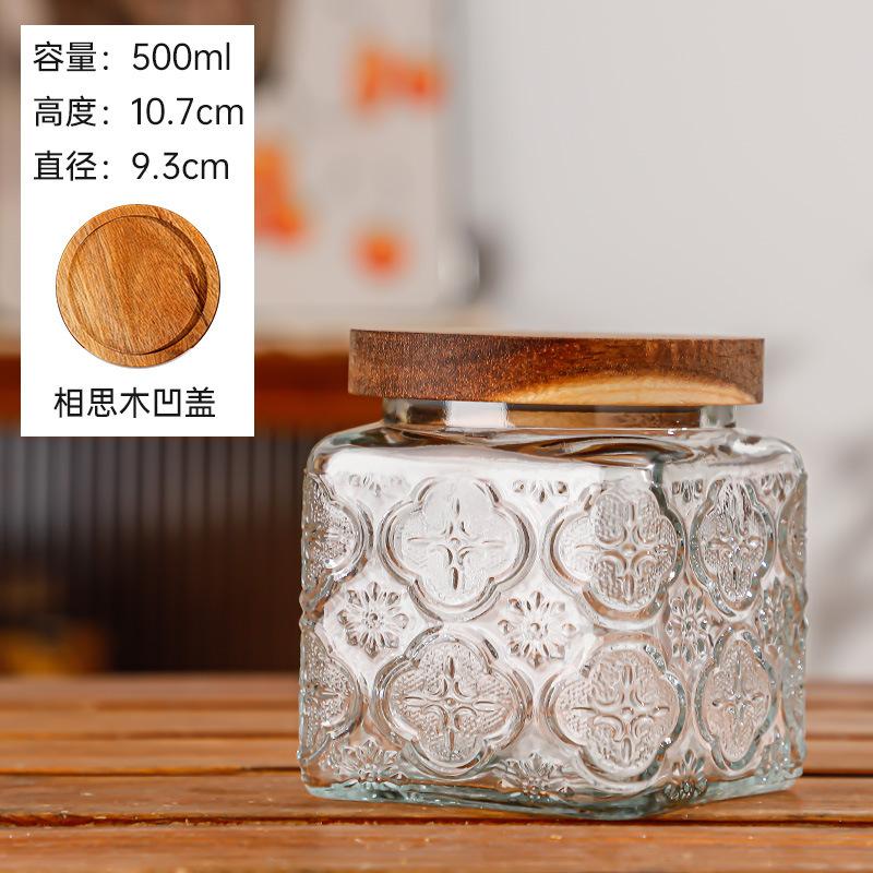 Clear Glass Storage Jar 700ml Candy Jar Household Square Glass Bottle Tea Leaves Grains Dried Fruit Snack Storage Box Home Decor
