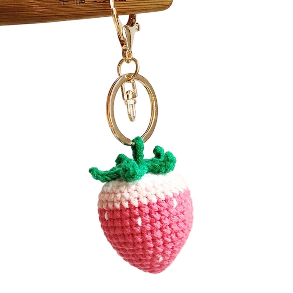 1pc Charming Handmade Crochet Fruit Keychain Creative Cartoon Hand-woven Gradient Strawberry Pendant Decoration Crafts