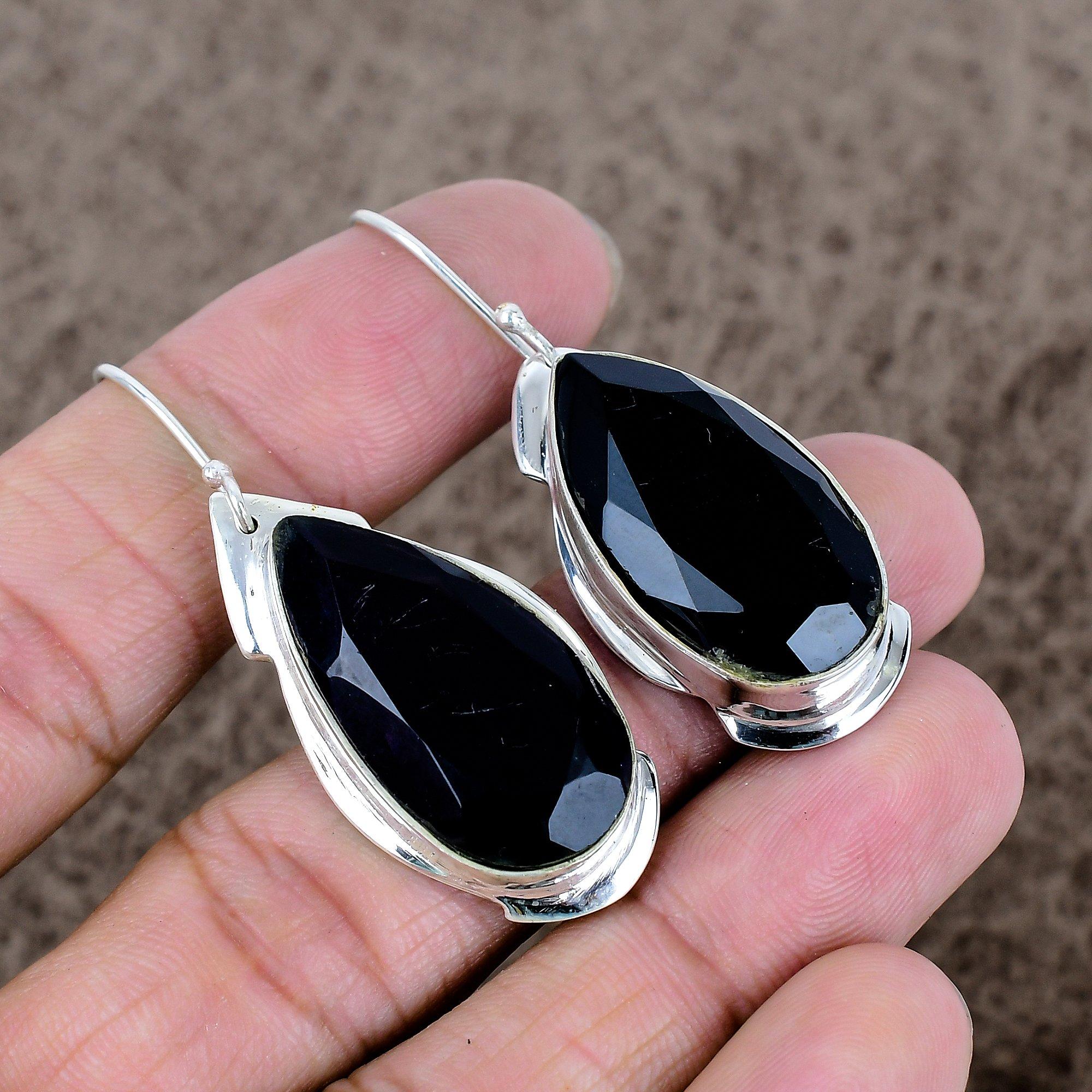 

Black Spinel Gemstone Handmade 925 Sterling Silver Jewelry Earring 2.05 KKG-634