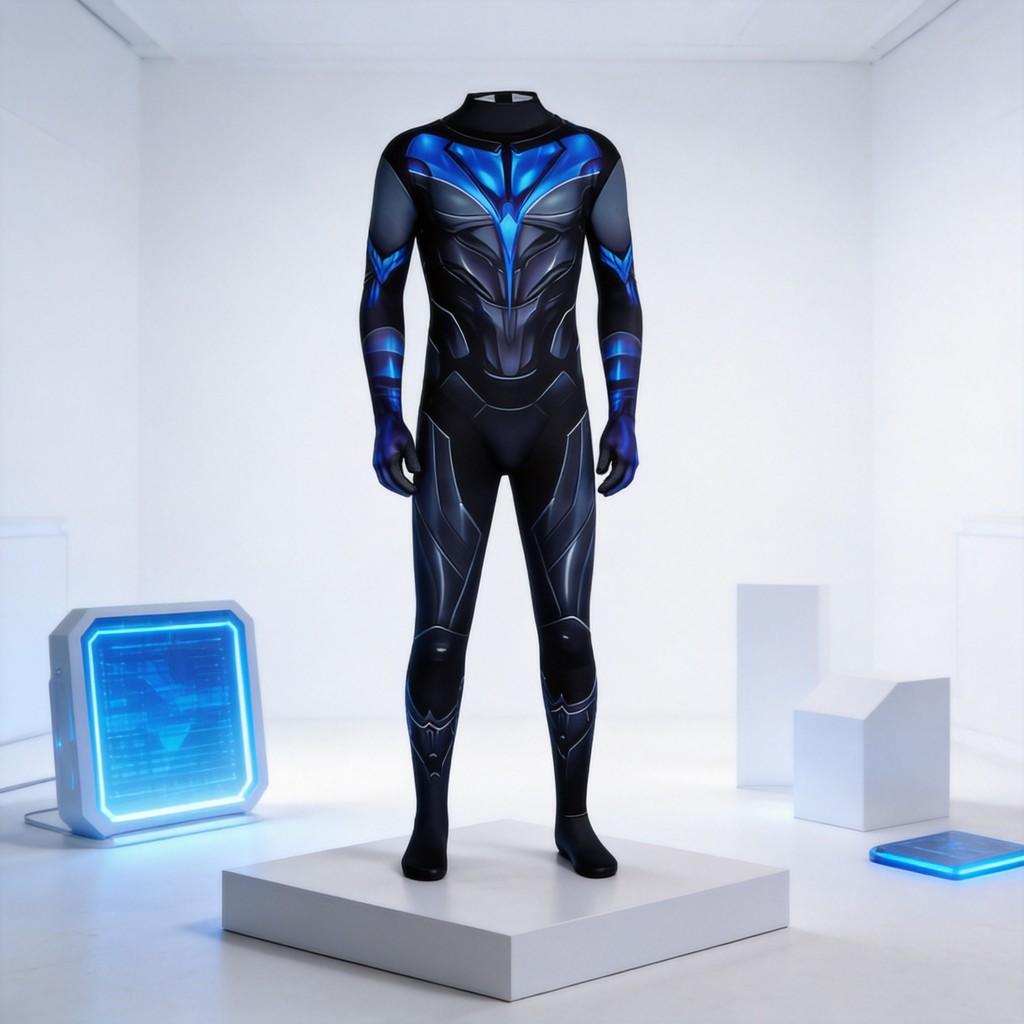 Tuta Integrale Nightwing dei Titans con Tessuto in Lycra per Cosplay ed Eventi in Costume