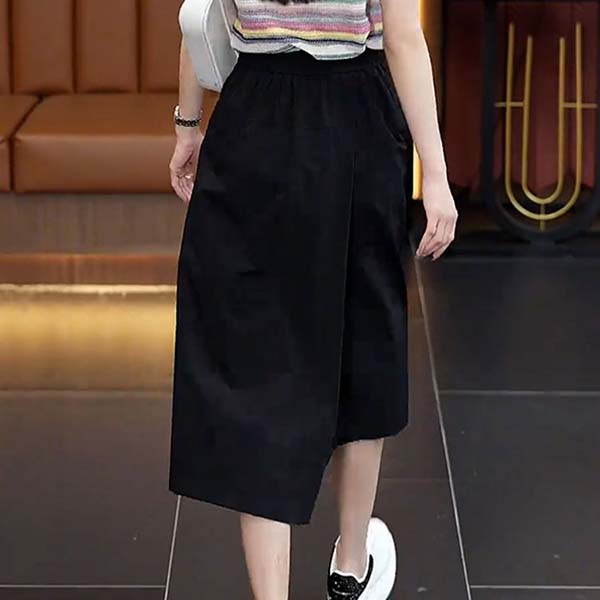 WTEMPO Women Casual Solid Color Loose Cropped Pants Mom Large Size High Waist Loose Wide Leg Pants Culottes