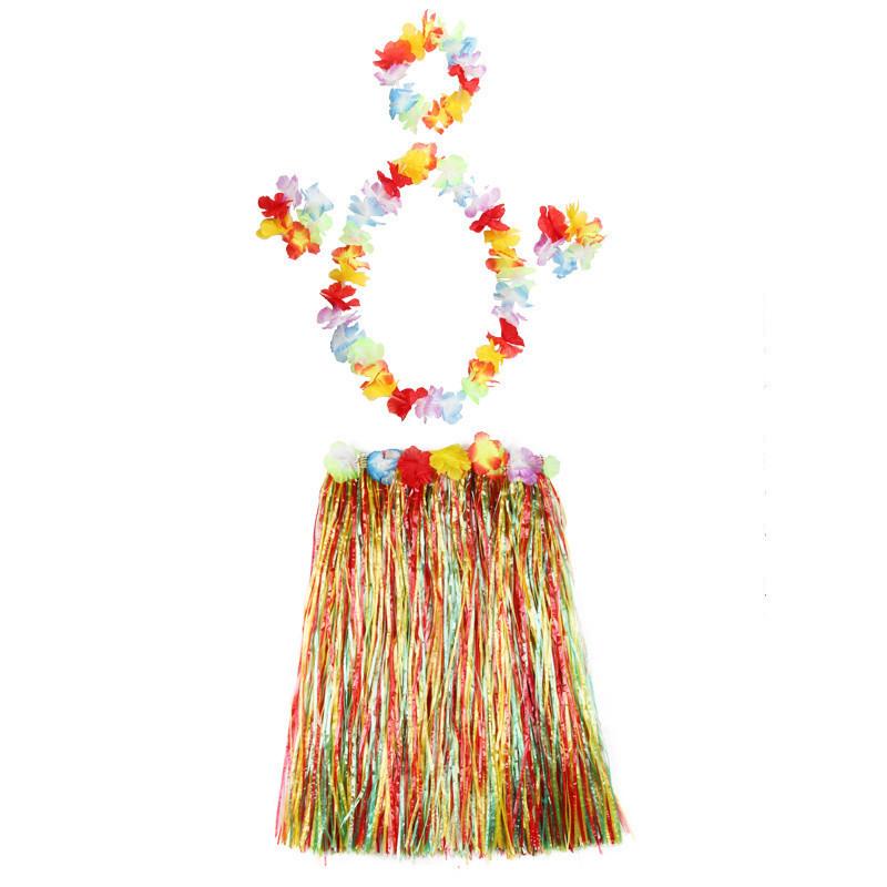 Auffälliger hawaiianischer Hula-Tanz-Grasrock für Erwachsene mit farbenfrohen floralen Akzenten