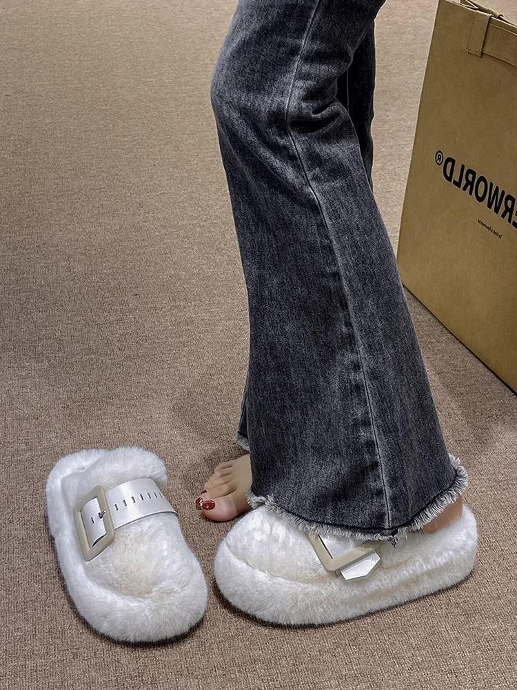 Baotou Mao Mao slippers women's autumn and winter wear 2025 new Internet celebrity explosion thick-bottomed muffin home plush cotton slippers