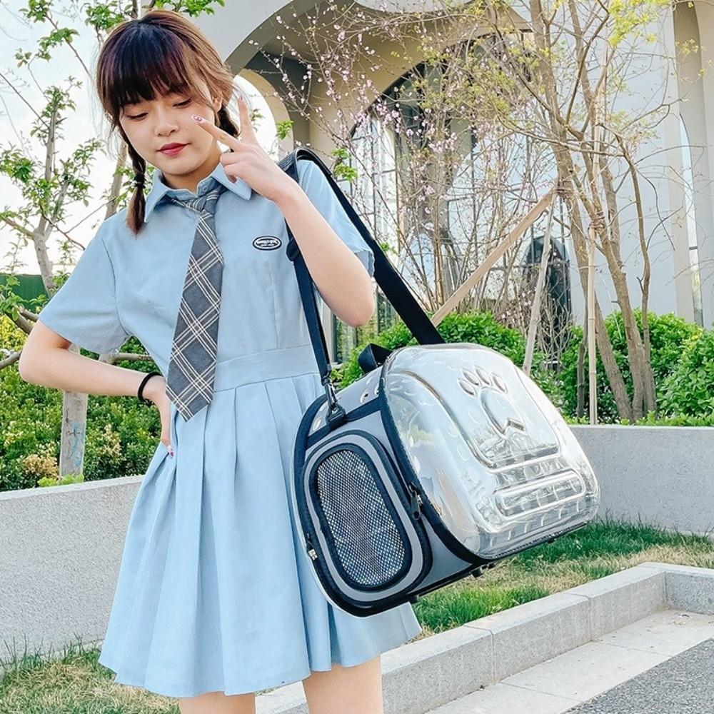 Breathable Pet Shoulder Bag Transparent Large Capacity Pet Carrier Lightweight Foldable Portable Shoulder Strap Bag