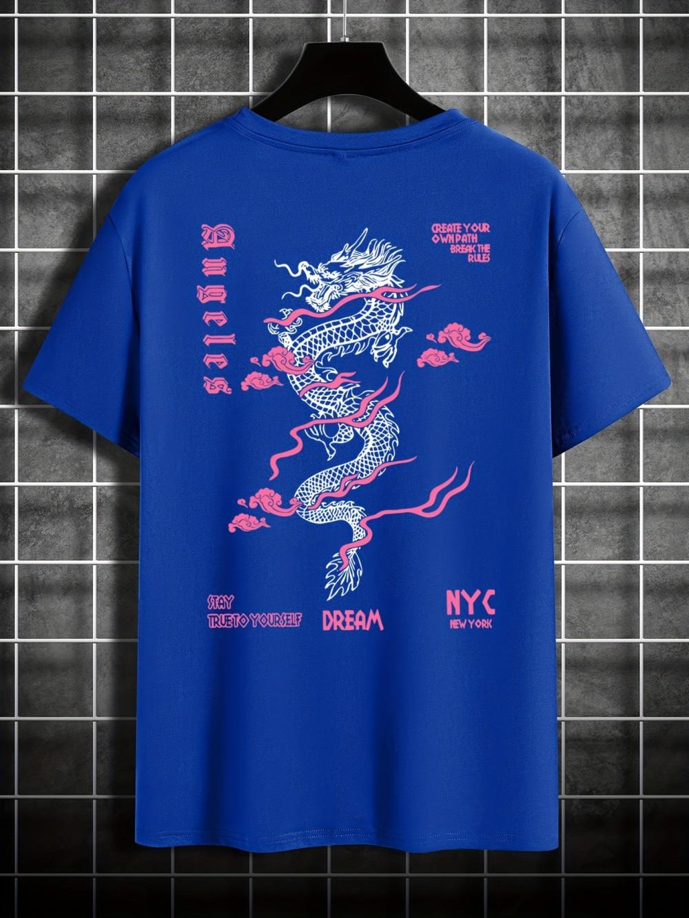 

Fashion Mens New Summer Lucky Cloud Chinese Loong Print Comfortable Breathable Round Neck Tshirt Outdoor Street Style Top 4XL