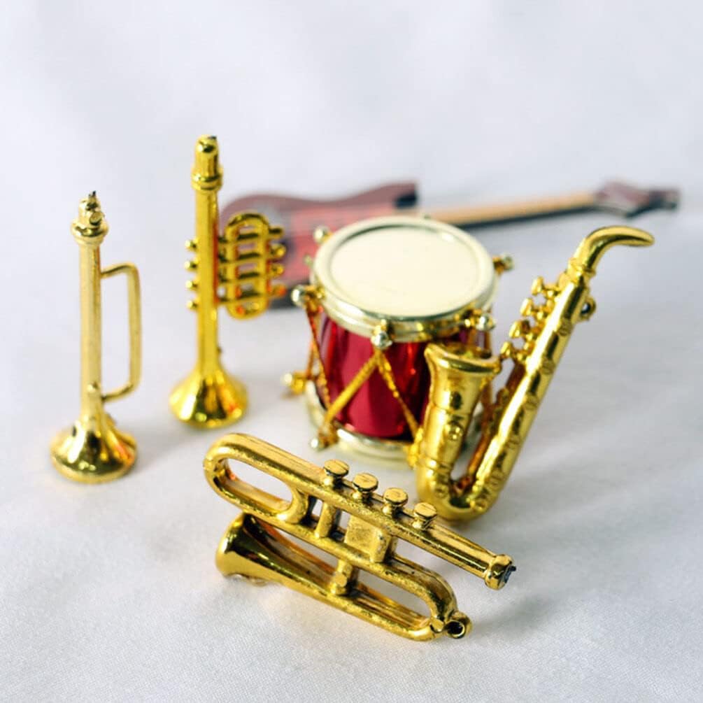 Toyvian Miniature Musical Instrument Set Plastic Saxophone Trumpet Drum Figurines Dollhouse Musical Instrument Models Ornament for Mini House Musical
