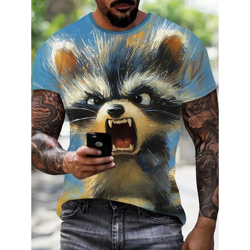Summer Round Neck 3D Print Funny Animal Pattern Top Fashionable Casual Short Sleeved Men's T-shirts