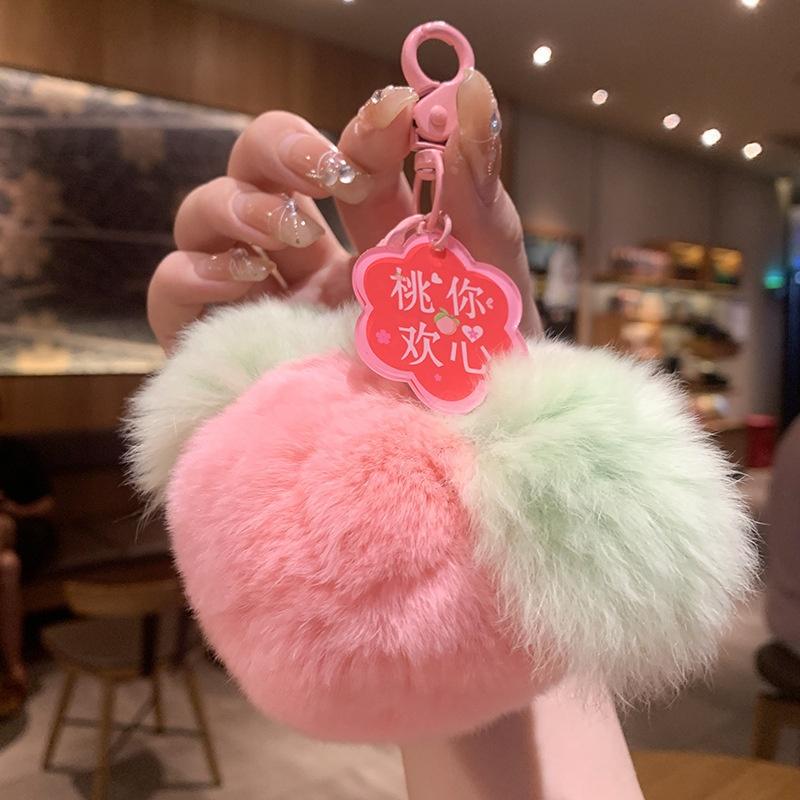Imitation Otter Rabbit Fur Good Persimmon Keychain Pompom Bag Pendant Plush Peach/Cherry Backpack Car Pendant Key Ring Fluffy