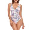 One Piece Swimsuit for Women Padded Wireless Swimwear Floral Print Adjustable Side Tie Beachwear Bathing Suit