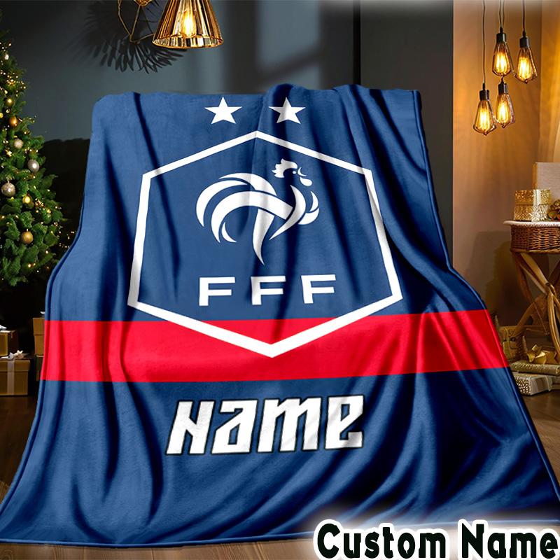 Custom Name France Football Crest Throws Blanket Flannel Blankets for Couch Bed Gifts for Men Women Picnic Blanket Christmas Fan Gifts